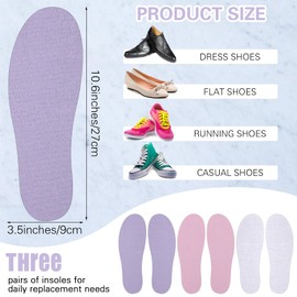 Velmitten 3 Pairs Sockless Shoe Liner No Show Socks Washable Barefoot Shoe Insert Insoles Women Man(White, Pink, Purple)