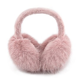WATAME Ear Muffs for Winter Women Girls Faux Fur Fuzzy Earmuffs Foldable Ear Warmer Fleece Lining Ear Covers (Pink)