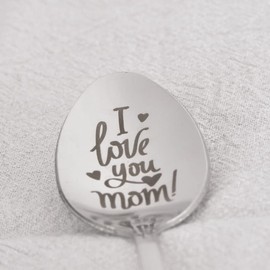 Mothers Day Gifts Spoon for Mom Mother Gifts from Children Kids to Mum Mother Birthday Gifts for Mom Mommy I Love You Mom Mama Gift Coffee Ice-Cream Spoons Engraved