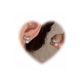 Bohemian Style Crystal Butterfly Coat Earrings Vintage Pearl Stud Earrings with Rhinestone Butterfly Earrings Silver Pearl Stud Earrings Jewellery Suitable for Women and Girls Gifts, Zinc Alloy Steel,