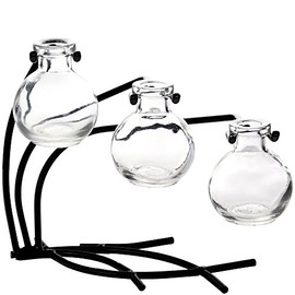 Couronne Company M504-200-00 Casablanca Three Recycled Glass Vases & Metal Stand, 7 1/2", Clear, 1 Piece