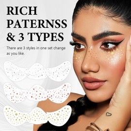 18 Pieces Glitter Freckles Tattoo Glitter Freckles Tattoo Freckles Tattoo Freckles Tattoo Waterproof Durable Glitter Freckles Tattoo Glitter Freckles Tattoo (Gold/Silver/Red)