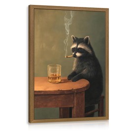 Hianan Wood Framed Funny Vintage Gentleman Raccoon Wall Art 12x16 in