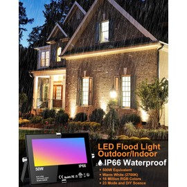 ChangM LED Flood Light Outdoor 500W Equivalent,Bluetooth RGB Flood Lights with APP Control, DIY Scenes,IP66 Waterprooof,Timing,Warm White 2700K Color Uplight