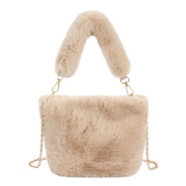 Meliyya Women's Faux Fur Shoulder Bag Plush Shoulder Bag Fluffy Handbag with PU Shoulder Strap, A-khaki