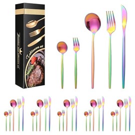 30PCS Juego de Cubiertos de Acero Inoxidable,Juego de Cubiertos Acero Inoxidable para 6 Personas,Incluye Cuchillos,Cucharas y Tenedores,Portátiles y R