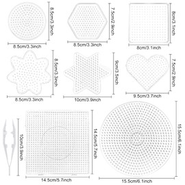 Set of 8 Ironing Beads Pegboard, Pin Plates, Transparent, Plastic Ironing Plate 5 mm, Pegboard Set, Large Ironing Beads Templates, Ironing Beads Pin Plates Set, DIY Beads Craft Accessories