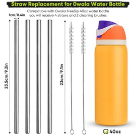 4 PCS Metal Replacement Straws for Owala Water Bottle 40 oz, With 2 Cleaning Brush, Reusable Stainless Steel Straws Compatible With Owala Water Bottle