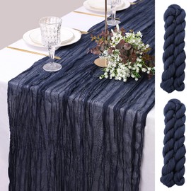 LVEFIT 2PCS Navy Blue Cheesecloth Table Runner 13.3ft Long Gauze Table Runner Rustic Wedding Cheese Cloths Decor for Wedding Bridal Baby Shower Birthday Party Wedding Decorations Boho Table Runner