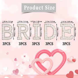 KINBOM 15pcs Rhinestone Iron on Patches,Glitter Bride Rhinestone Pearl Stick on Letters Patches Fabric Applique Letters for Clothing Hats Shoes DIY Craft Supplies