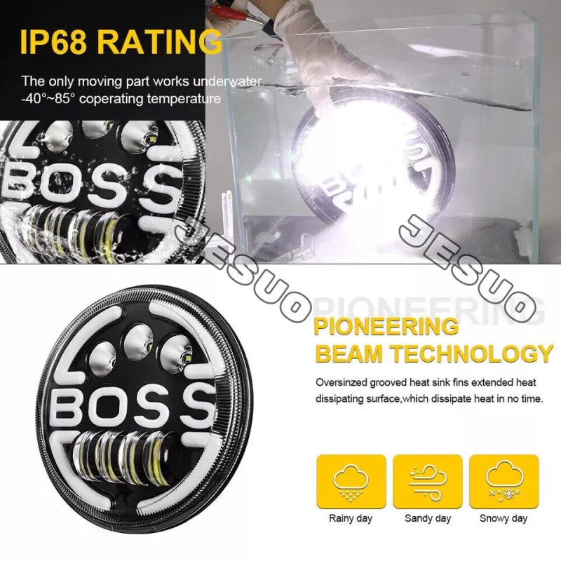 JESUO Pair Dot 7" inch LED Round Headlights DRL Hi/Lo