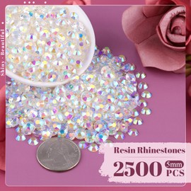 2500PCS 5mm Resin Jelly Rhinestones in Bulk (Transparent AB), Bedazzling Flatback Crystals Rhinestones for Crafting DIY Nail Decoration, Gems Diomand Charms for Tumbler Shoes Clothing Fabric