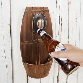 Hölzerner wandmontierter Bierfass Fass Flaschenöffner, Vintage Flaschenöffner mit Kappensammlerfänger, Geschenk für Männer und Bierliebhaber, Verwendung als Bardekoration.