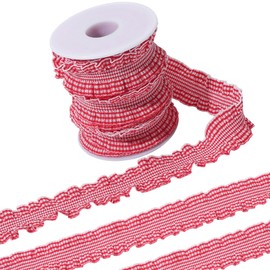 CABODYALS 10 Yards 1 Inch Red White Gingham Double Ruffle Ribbon for Crafts