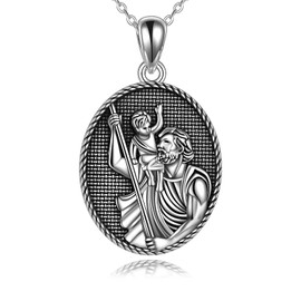 MONGAS St Christopher Necklace for Men Women Sterling Silver Saint CHRISTOPHER Protect Us Christian Jewelry Guardian Gift for Wife Mom Grandma