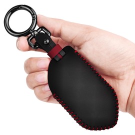 Tukellen for Kia Leather Key Fob Cover Compatible with 2023 2024 2025Telluride, 2025 K4 K5, 2024 2025 Sorento EV9, 2025 Carnival，5 Buttons Key Fob (Black(Red Line))