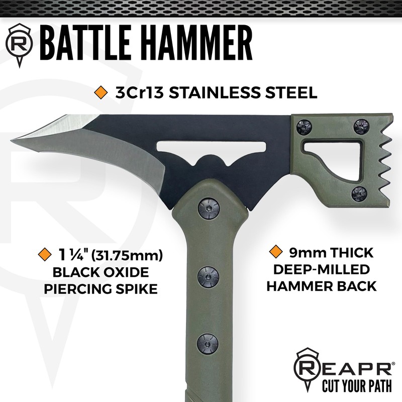 REAPR Battle Hammer – 15¾″ Fixed‑Head Hammer Axe with 3¼″