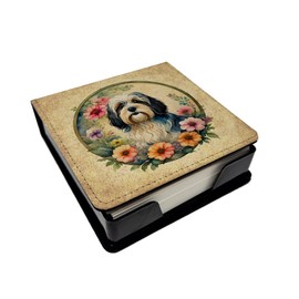 Caroline's Treasures Havanese and Flowers PU Leather Note Paper Holder with Artist-Designed Cover, Desk Accessory, Office Gift