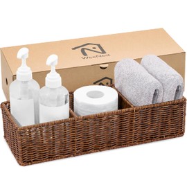 WeeNest Wicker Basket with 3 Compartments, Toilet Storage, Bathroom Organizer Countertop, Resin Wicker 1pc, Toffee