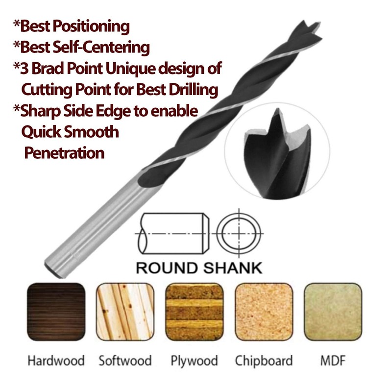 Wood Brad Point Drill Bit Set 3/8 in. 10Pcs Spur