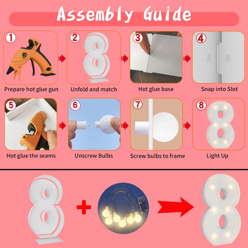 2FT Marquee Light Up Number, Marquee Numbers 8, Mosaic Balloons