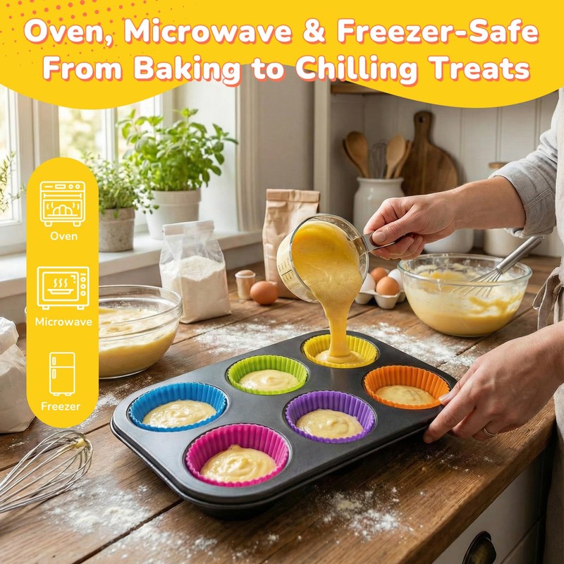 24 Pack Silicone Cupcake Liners for Baking, Multi-color Reusable Silicone