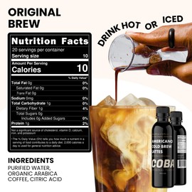 COBA Premium Coffee Concentrate: Bold & Extra Strong Kick - 25x Cups | Instant Cold Brew/ Hot Coffee in Seconds | Specialty, Fair Trade, Organic, Medium Roast, Dairy Free | 2 TEASPOONS/Cup | Rich Flavor (8 Fl Oz (Pack of 1), Original)