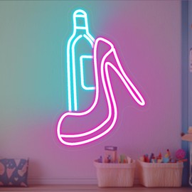 Neonawall Stiletto & Wine Wall Art - LED Backlit Metal Decor 17.1x9.1 Inches - Vintage Bar Sign for Lounge, Bridal Shower, Cocktail Party Home Decor