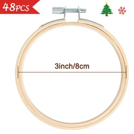 Caydo 48 Pieces 3 Inch Embroidery Hoop Bulk Mini Embroidery Hoop Bamboo Round Cross Stitch Hoop for Christmas Ornaments, Craft Art Home Decoration