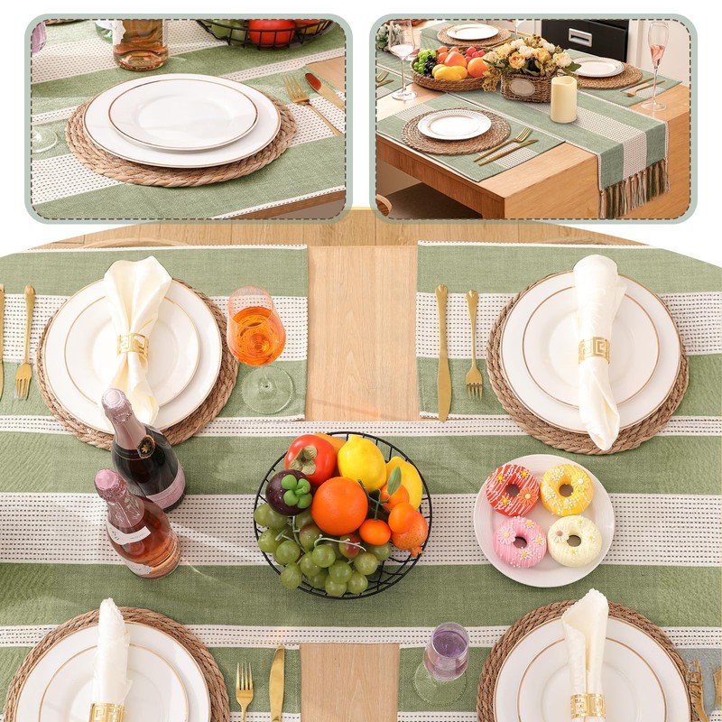 Gandeer 6 Sets Boho Round Woven Placemats Embroidered Striped Tassel