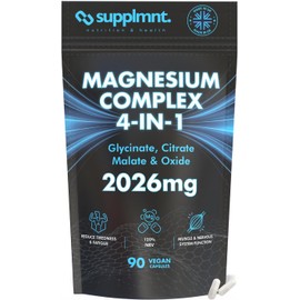 Magnesium Glycinate 4-in-1 Complex - 2026mg Supplements as Bisglycinate, Citrate, Malate & Oxide 90 Vegan Capsules, Triple High Absorption 449mg Elemental, UK Made