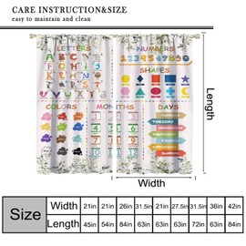 YCness ABC Alphabet Curtains for Kids Boys Girls Baby Child Nursery Bedroom Living Room Colorful Cartoon Fun Learning Education Print Rod Pocket Window Treatments Toddler Drapes 42x54 Inch