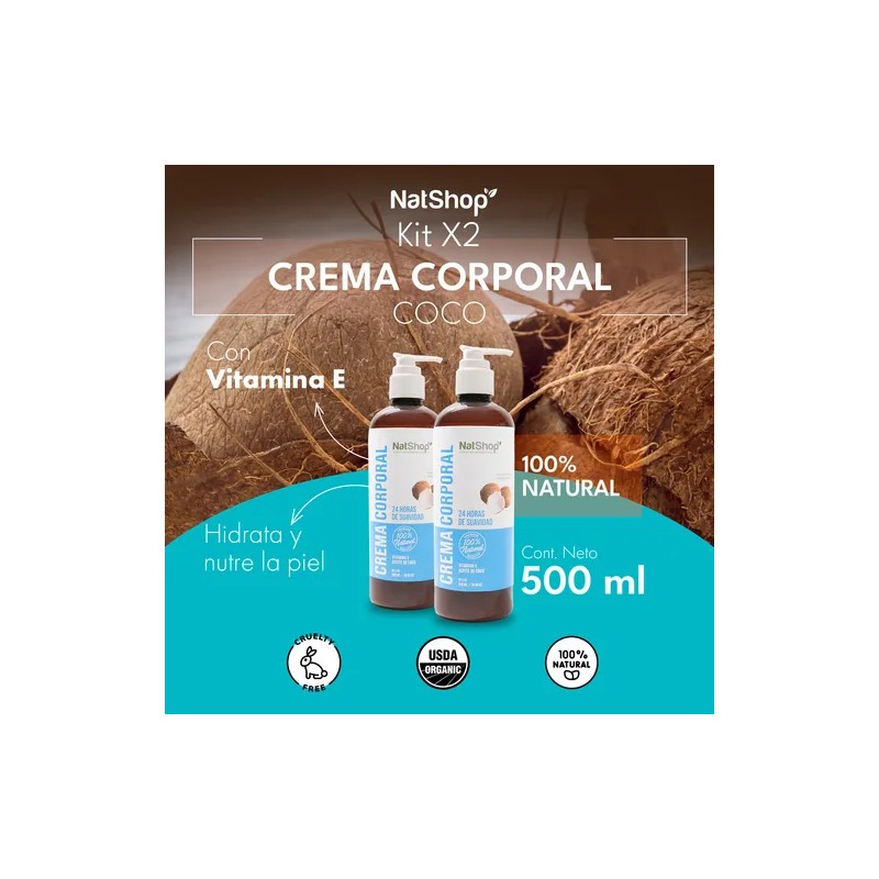 Set 2 Cremas Corporales De Coco Orgánico 500ml Natshop