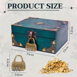 Forbabe Wooden Treasure Chest Box with Lock 15 x 12 x 8 cm Vintage Wooden Chest Storage Pirate Box Children's Birthday for Storage and Decorating Gifts