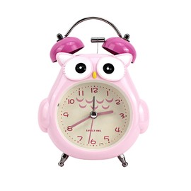 Meyaus 3in Small Owl Twin Bell Loud Metal Alarm Clock Silent Analog Quartz Nightlight Clock