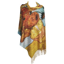 GFM® Wool Blend Cashmere Texture Painting Art Based Print Shawl Scarf for Autumn Winter (Van Gogh SunFlowers vase) (88-PWSHL-17)