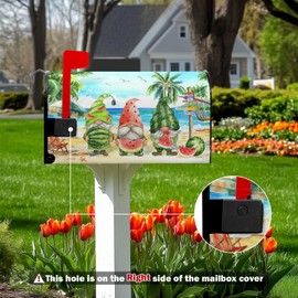 Summer Gnomes Mailbox Covers Watermelon Tropical Beach Mailbox Cover Plam Tree Post Letter Box Cover for Garden Standard Size 21x18 in Mailbox Wraps for Yard Home Decor