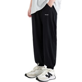 POBIDOBY Boy's Lightweight Summer Joggers with Elastic Waist, Athletic Pants for Kids, Quick Dry, Breathable Outdoor Trousers (US, Age, 13 Years, 14 Years, Black)