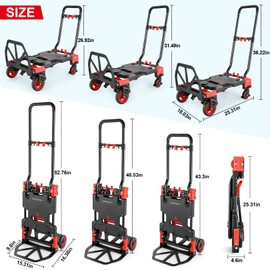 2-in-1 Hand Trucks Dolly, 330Lbs Hand Cart with Basket,Foldable Hand Truck Heavy Duty Dolly with Retractable Handle,Folding Dolly Cart with Wheels,Collapsible Dolly