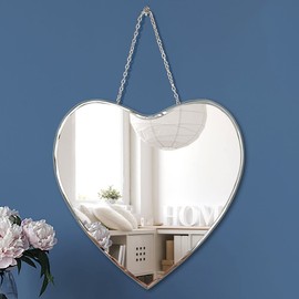 QMDECOR Heart Shaped Mirror with Iron Chain for Wall Decor 12x12 Inch - Wall Hang Real Glass Frameless Decorative Glam Mirror