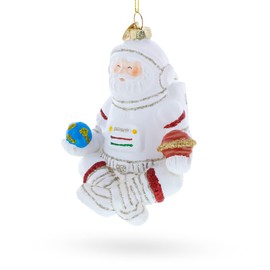 Santa Astronaut Blown Glass Christmas Ornament