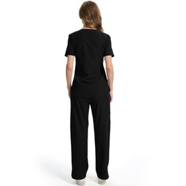 CaiDieNu Medical Scrubs for Women Set: Stretch Uniform Nursing Scrub Set V-Neck Top & Straight Leg Cargo Pants with 13 Pockets Black Medium