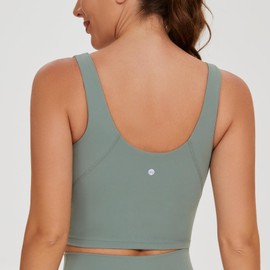 AGONVIN Women's Longline Sports Bra - U Back Wirefree Padded Workout Yoga Bra Crop Top Matcha Green M