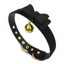 GOLD BELL Black Choker Collar Necklace Lolita Bow Collar Cat Kitty Velvet Necklace (D)