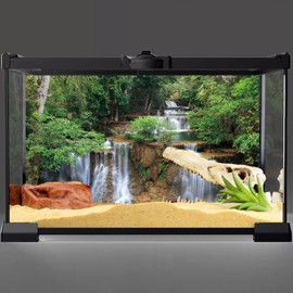 AWERT 36x24 inches Waterfall Terrarium Background Rainforest Aquarium Background Tropical Plants Green Tree Reptile Habitat Background Vinyl