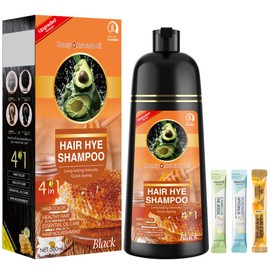 ZENITHGLO Black Hair Dye Shampoo 3 in 1 for Women & Men 100% Gray Hair Coverage - Herbal Ingredients Natural Plant Hair Color - Hair Dye in Minutes 17.6 Fl Oz