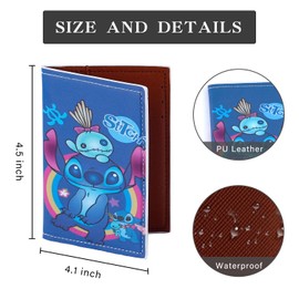 CNEISEJK Stitch Leather Passport Holder Cover, Cartoon Ohana Passport Wallet Credit Card Case for Women Girls (PAC-SDZ 2pcs 2406)
