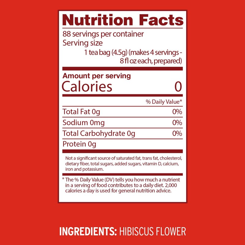 Luzianne Unsweetened Hibiscus Iced Tea Bags, Family Size, 22ct Box