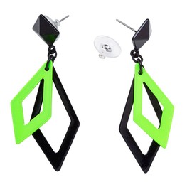 NET TOYS 80s Earrings Rhombus Women's Earrings Black/Green Fashion Jewellery Stud Earrings 80s Earrings Neon