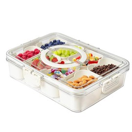 Plastic Divided Serving Tray with Lid and Handle Snack Box Charcuterie Container Portable Snack Platters Organizer for Candy, Fruits, Snacks, Nuts, for Party, Entertaining, Picnic (8 compartments)
